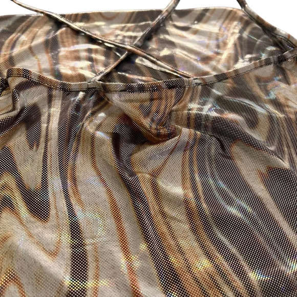 Brown and Cream Marble Print Cross Back Crop Top - Picture 5 of 8